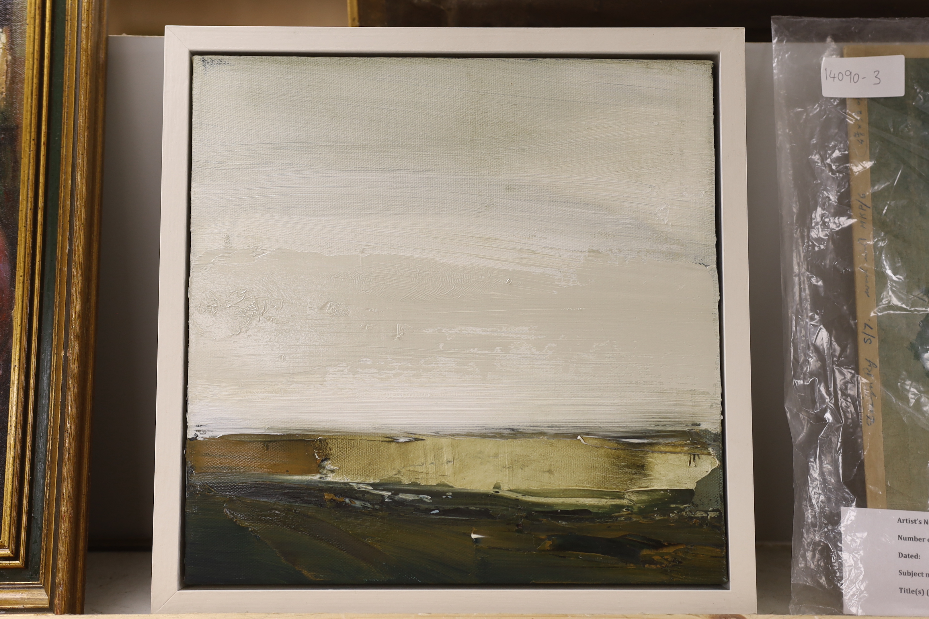 Dion Salvador Lloyd (Contemporary, local), abstract oil on canvas, ‘Quiet’, unsigned, inscribed verso, 30 x 30cm